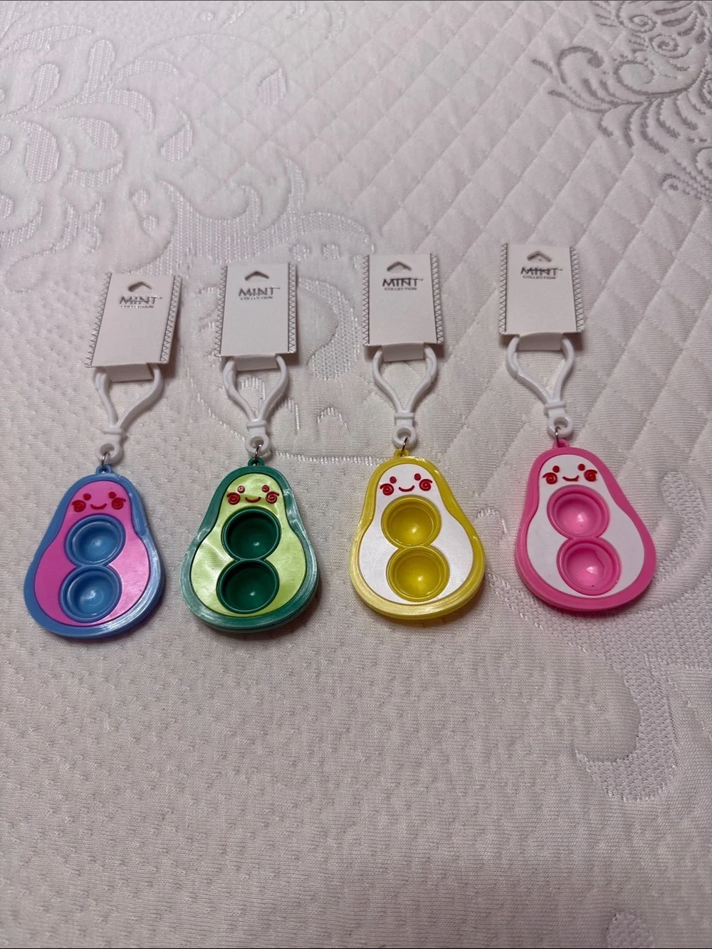 Set of 12 Mint Avocado Pop Keychain Trio in Green, Yellow, Blue & Pink